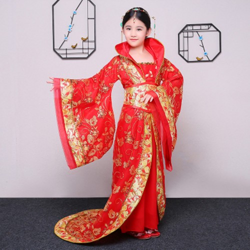Chinese ancient folk dance costumes for girls white red  tang hanfu traditional fairy queen cosplay stage performance costumes robes